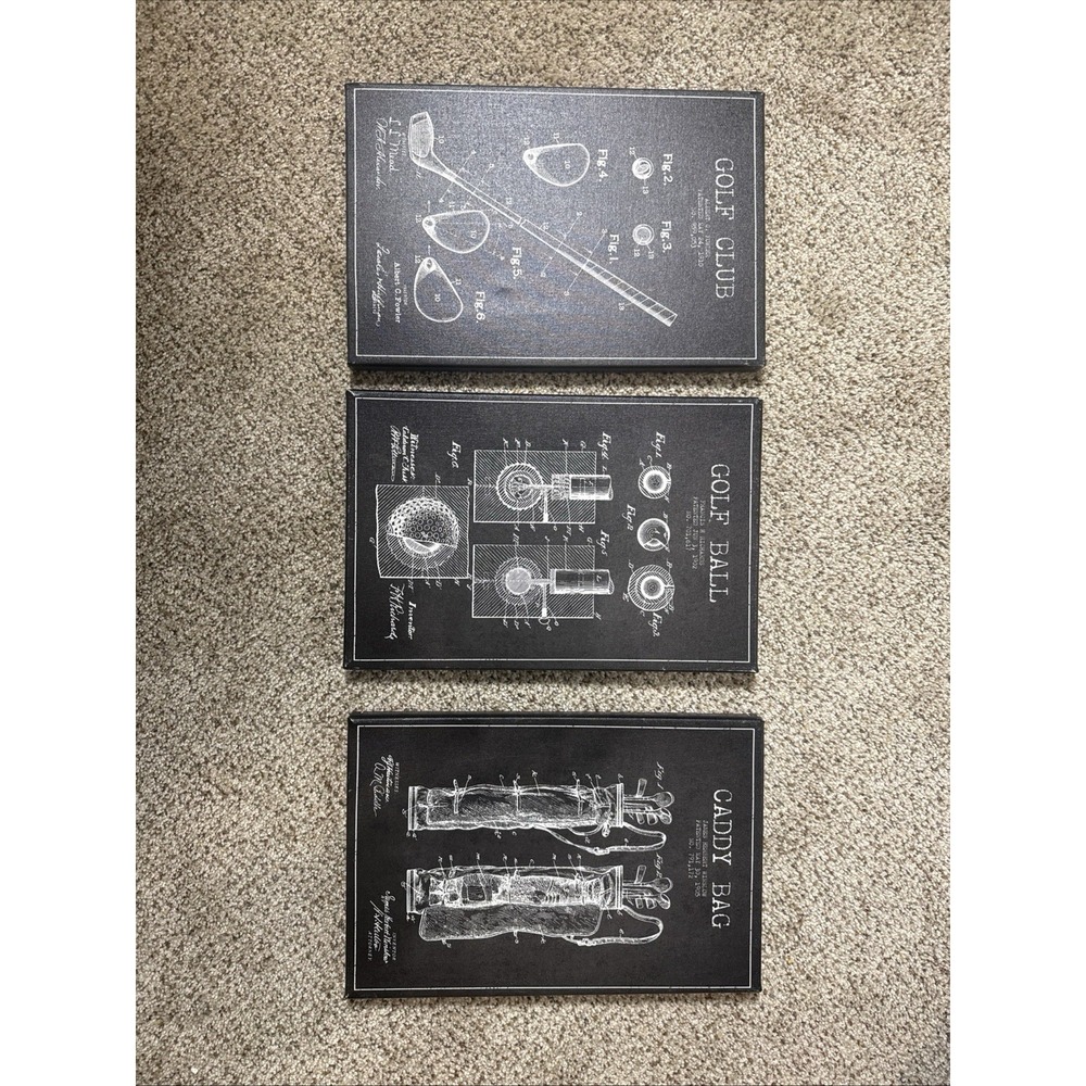 Golf Patent Wall Art Set of 3 Canvas Golf Gifts Office Decor‎ Black White 8x 12
